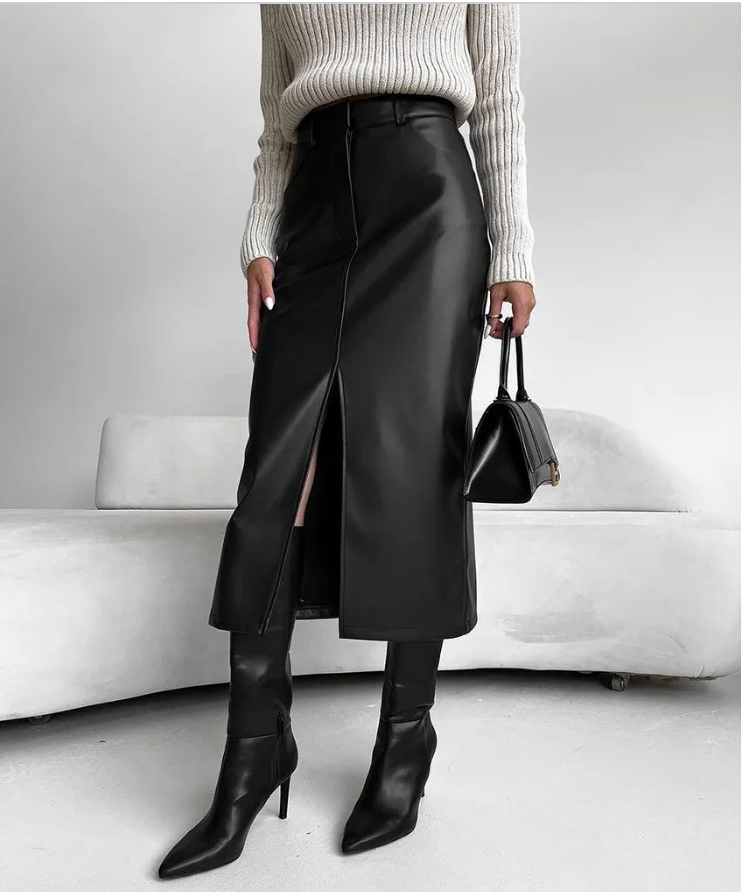 Hollie Leather Mid-calf Skirt