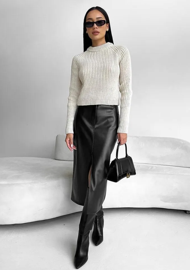 Hollie Leather Mid-calf Skirt