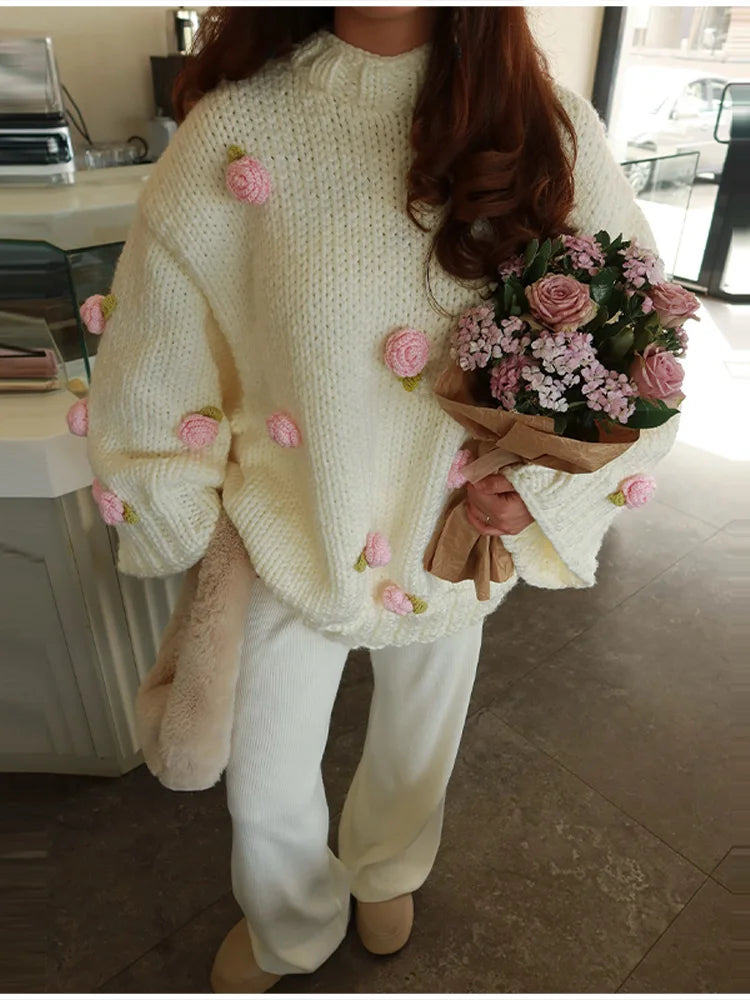 3D Flower Oversize Sweater