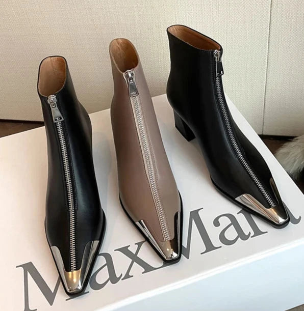 Lynn Zippers Boots  (Genuine Leather)