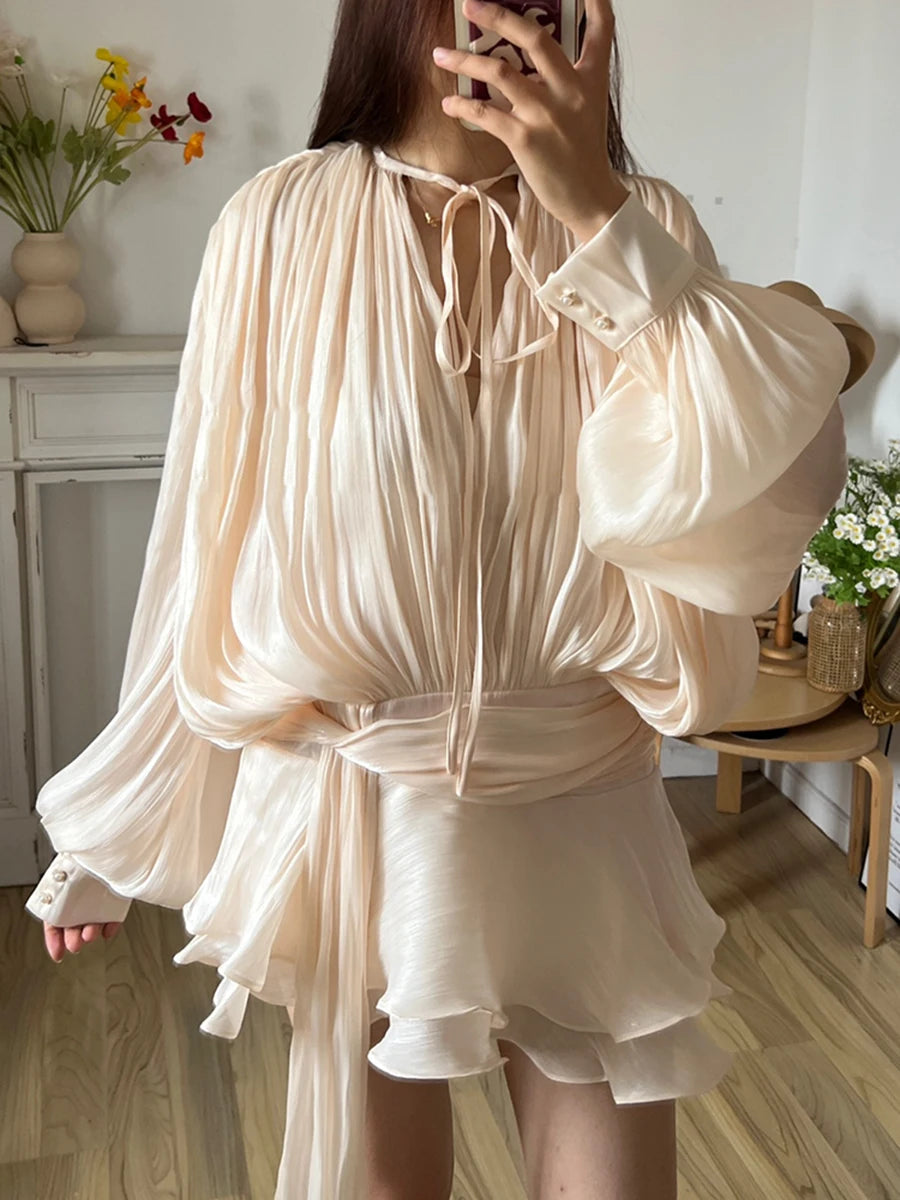 Beatrice Blouse/Mini Dress (with nude shorts)