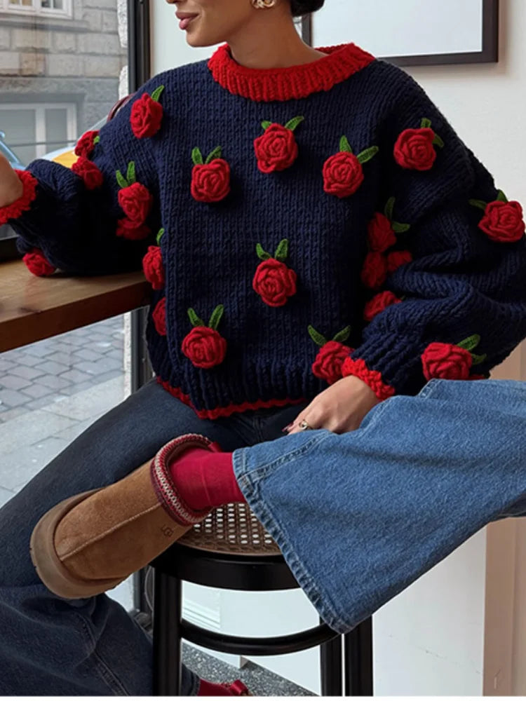 3D Rose Oversized Sweater