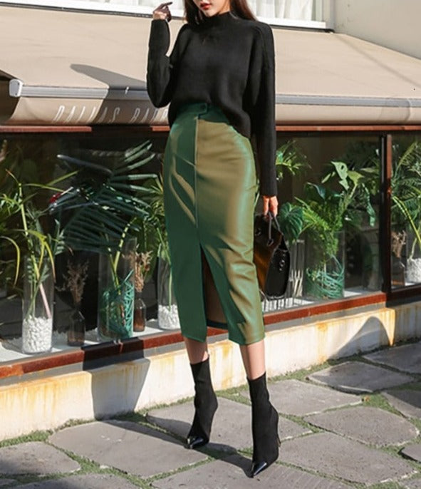 Hollie Leather Mid-calf Skirt