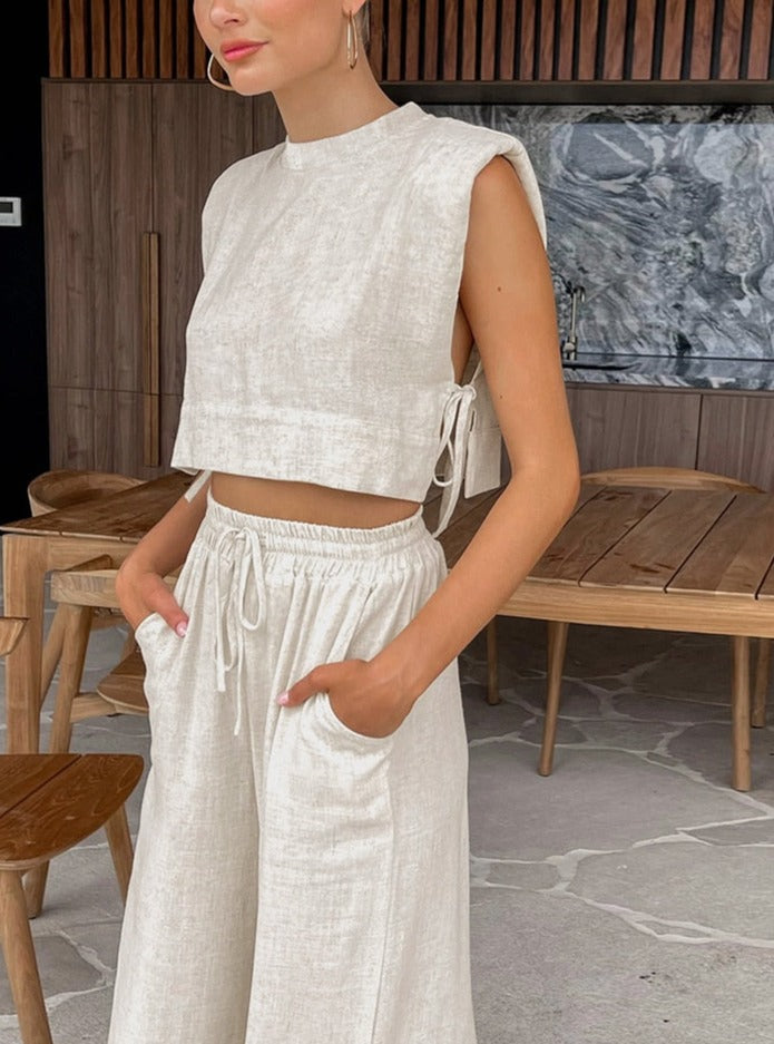 Agnes Linen Set (Crop-Tops/Pants)