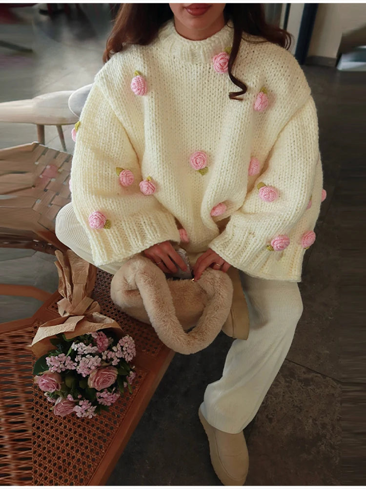 3D Flower Oversize Sweater