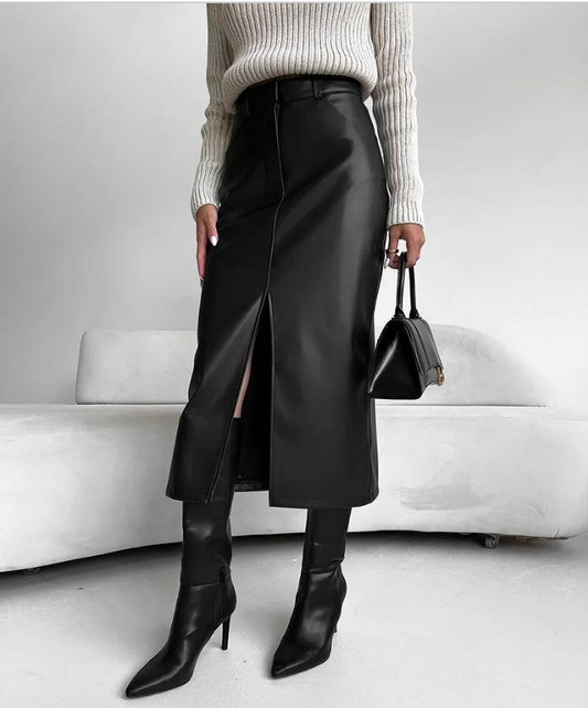 Hollie Leather Mid-calf Skirt