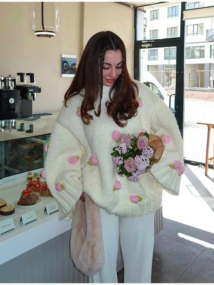 3D Flower Oversize Sweater
