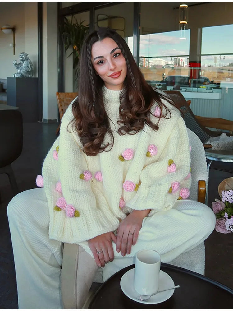 3D Flower Oversize Sweater