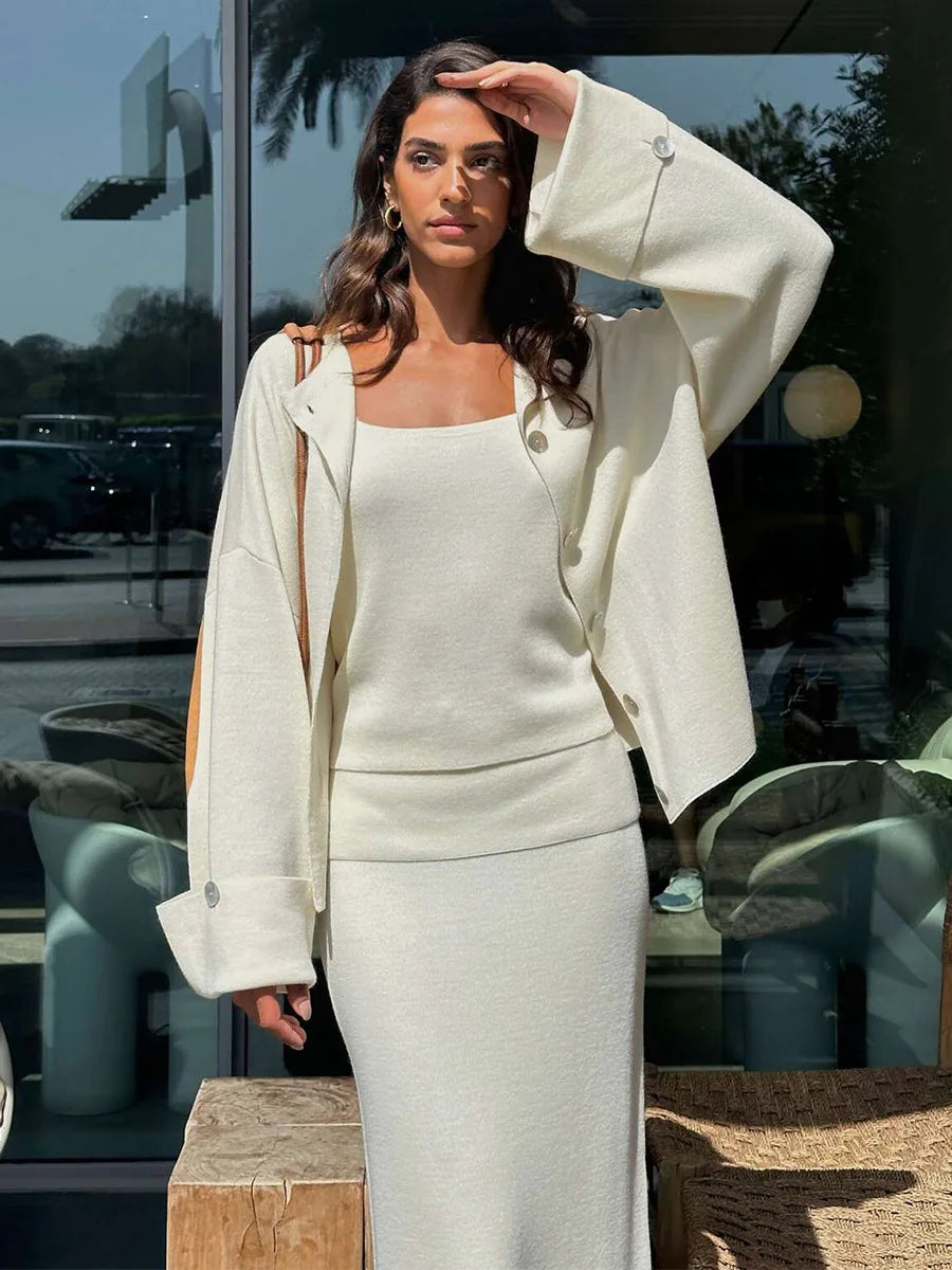 Margaret Knitted Set (Cardigan/Skirt/Top)