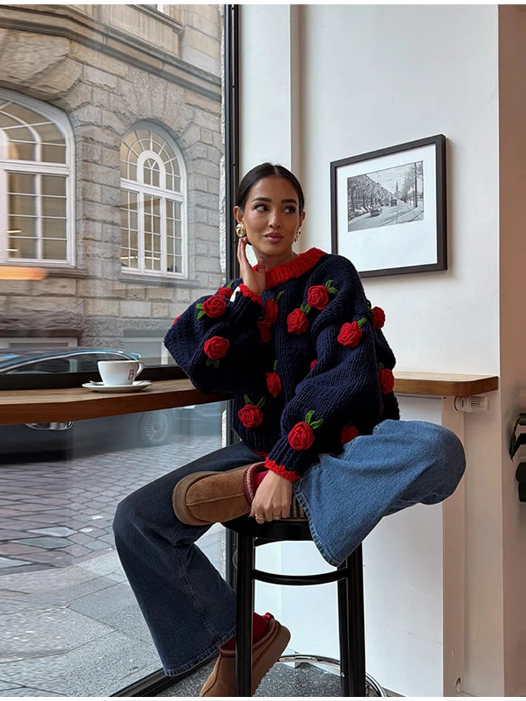 3D Rose Oversized Sweater