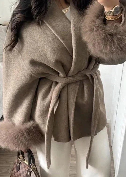Heather Woolen Coat With Fur