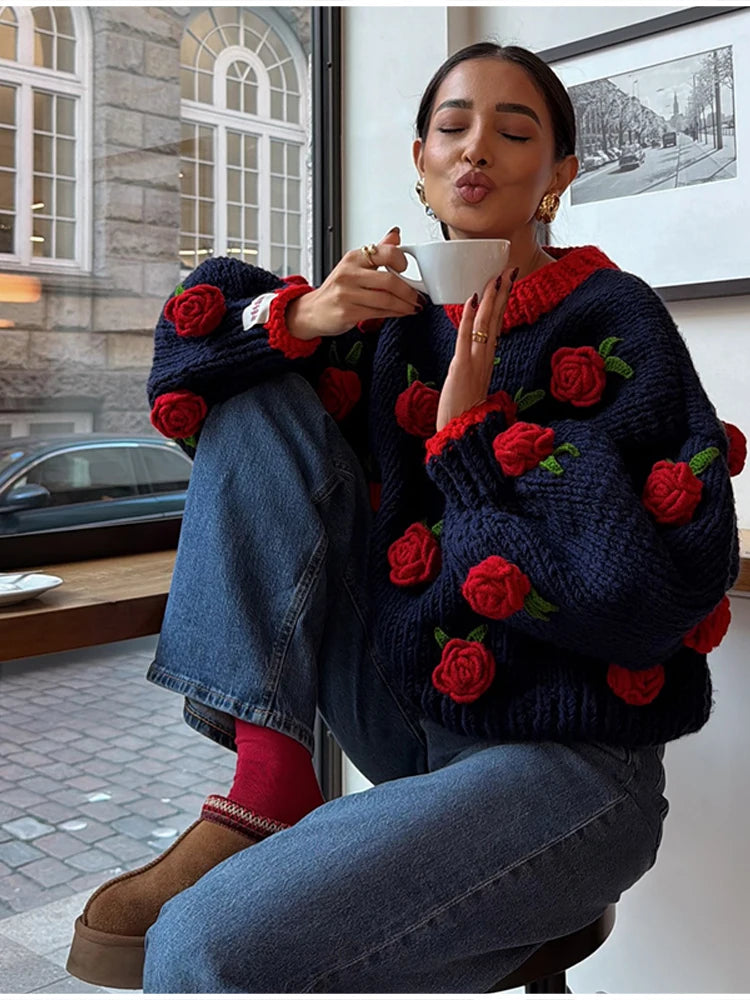 3D Rose Oversized Sweater