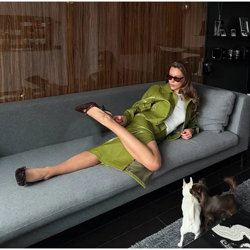 Veronica Leather Set (Coat/Skirt)