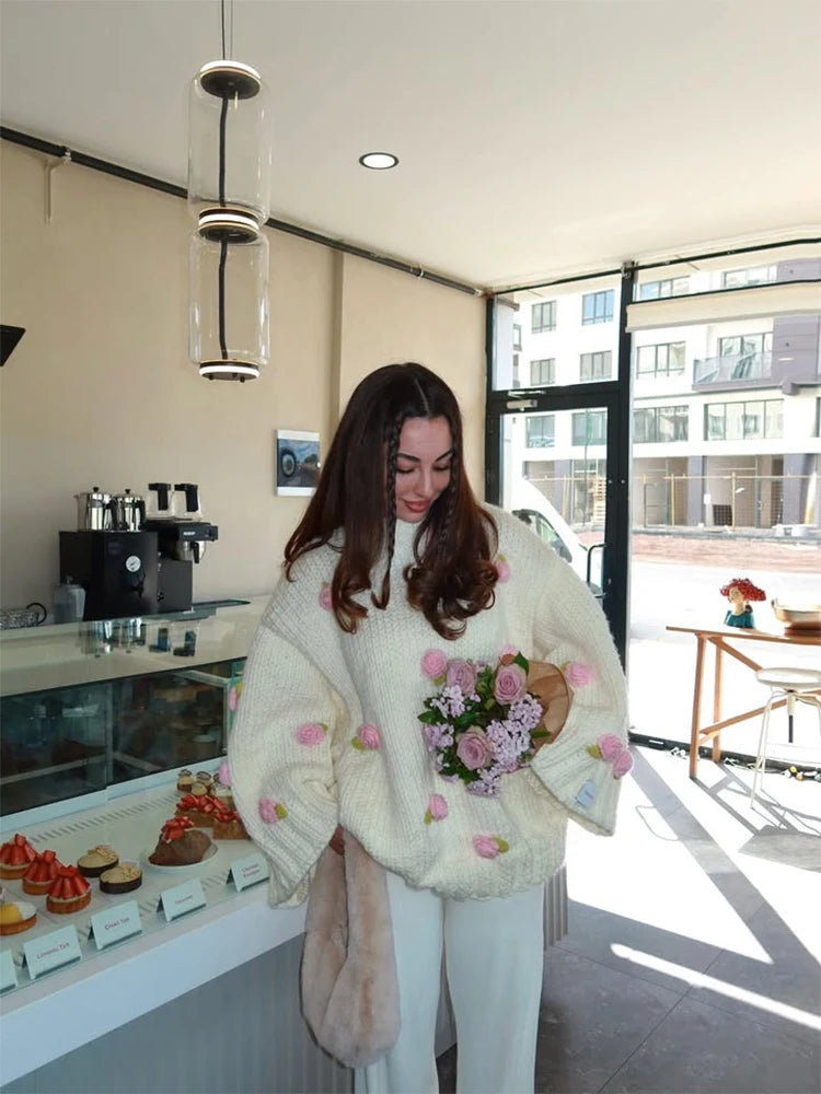 3D Flower Oversize Sweater