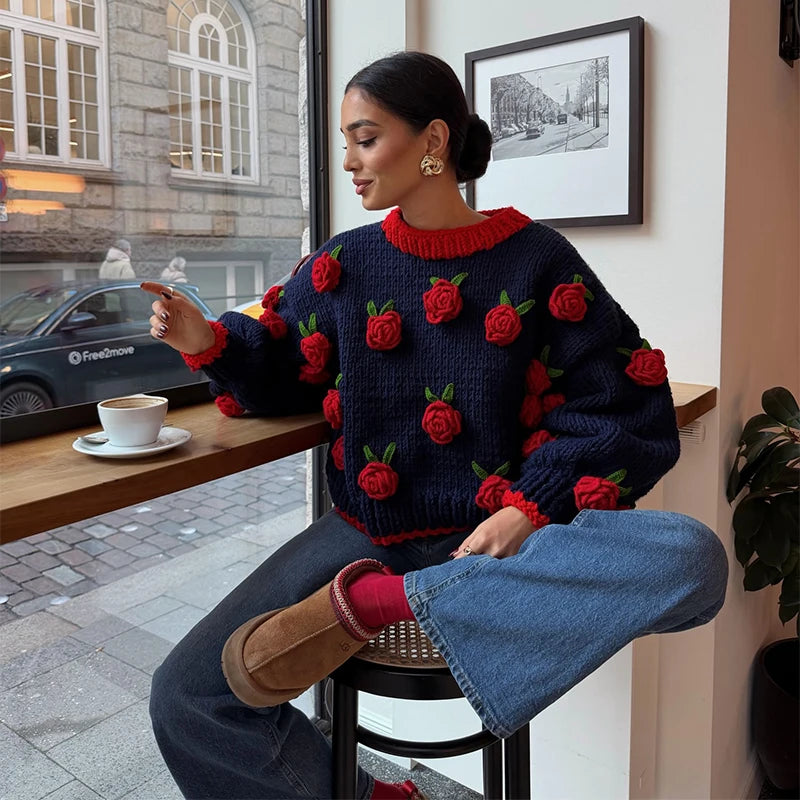 3D Rose Oversized Sweater