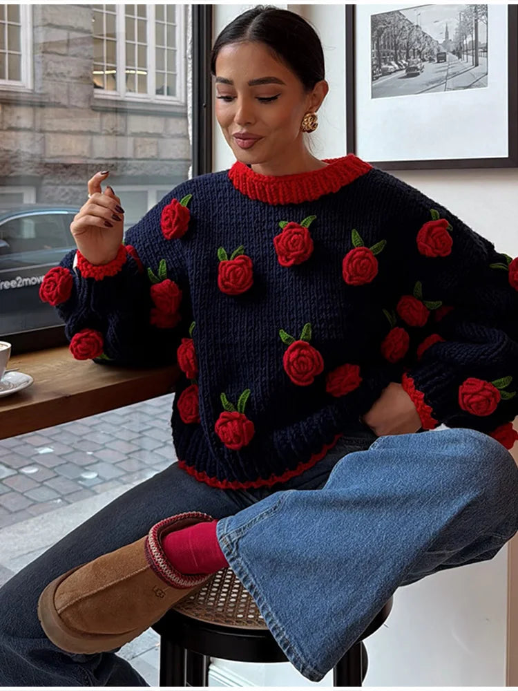 3D Rose Oversized Sweater