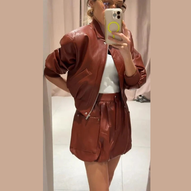Emily Leather Set(Jacket/Skirt /Shorts)