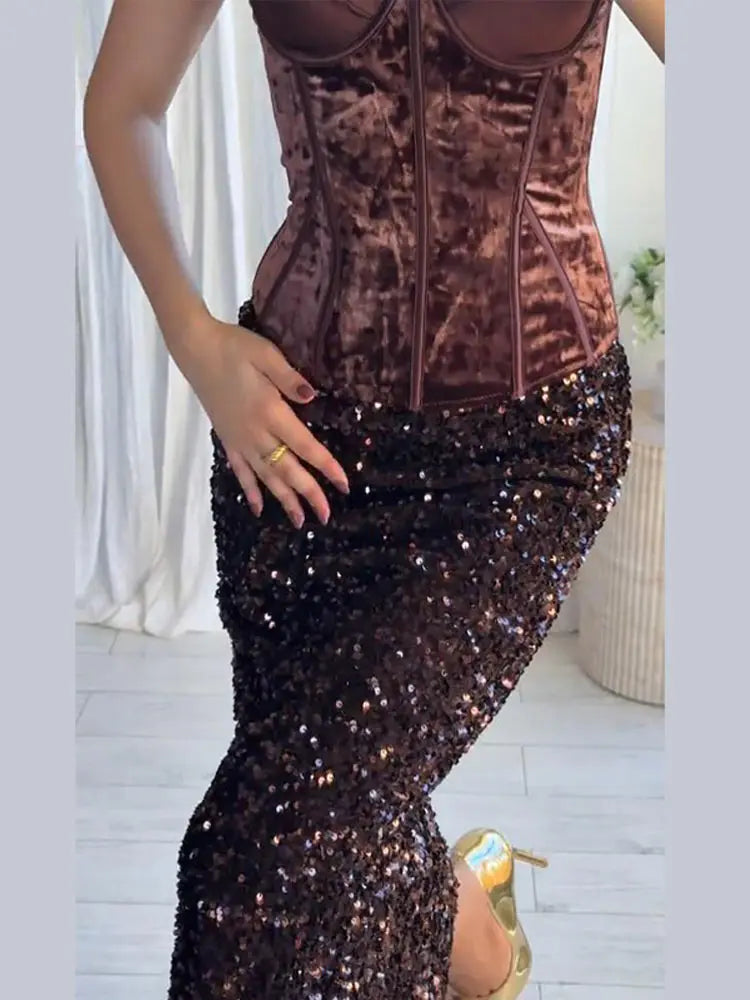 Heather Set (Skirt/Velvet Top)