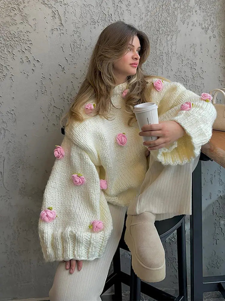 3D Flower Oversize Sweater