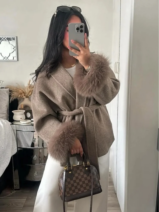 Heather Woolen Coat With Fur