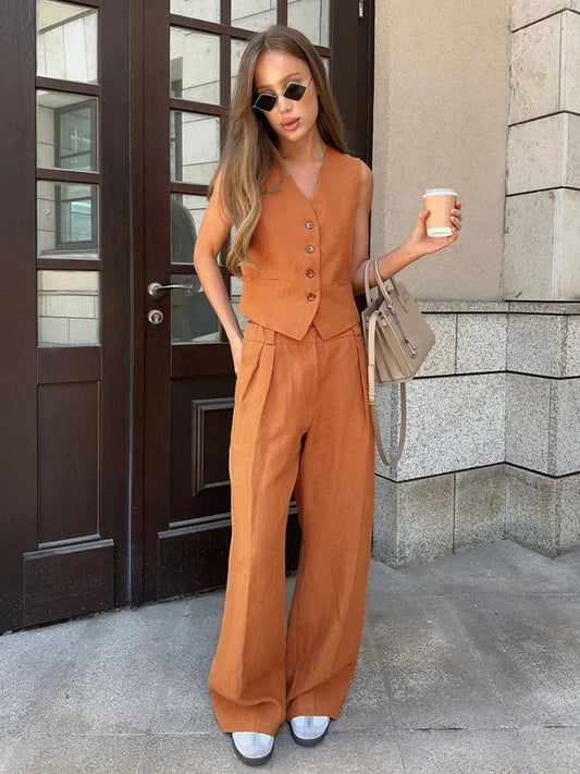 Rebecca Linen Set (Vest/Pants)