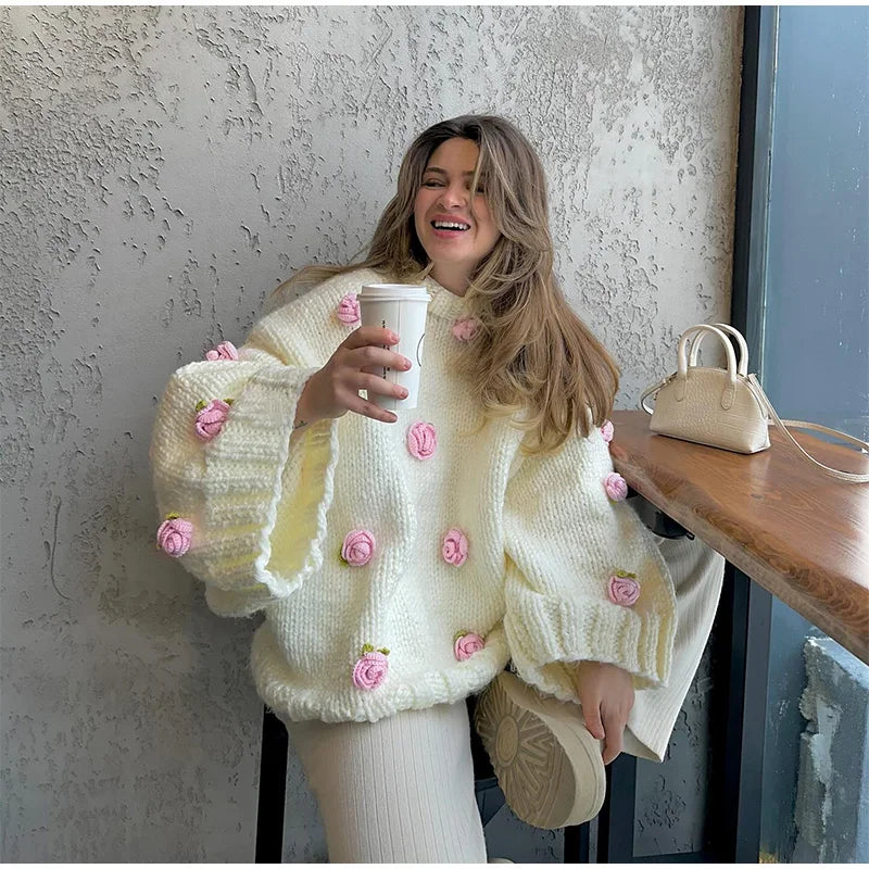 3D Flower Oversize Sweater