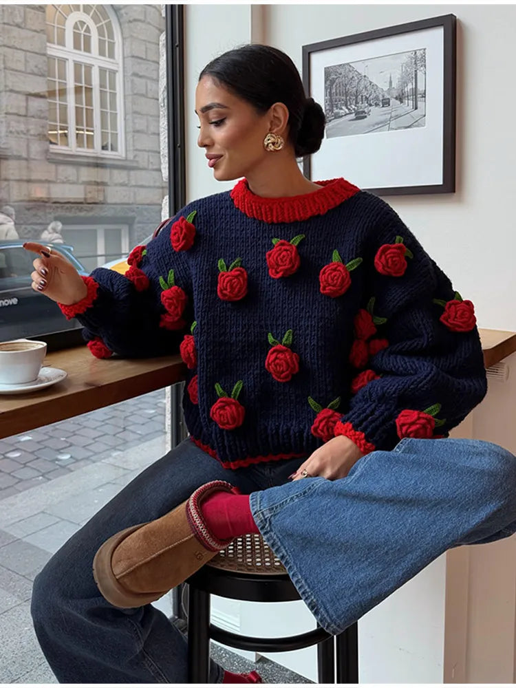 3D Rose Oversized Sweater