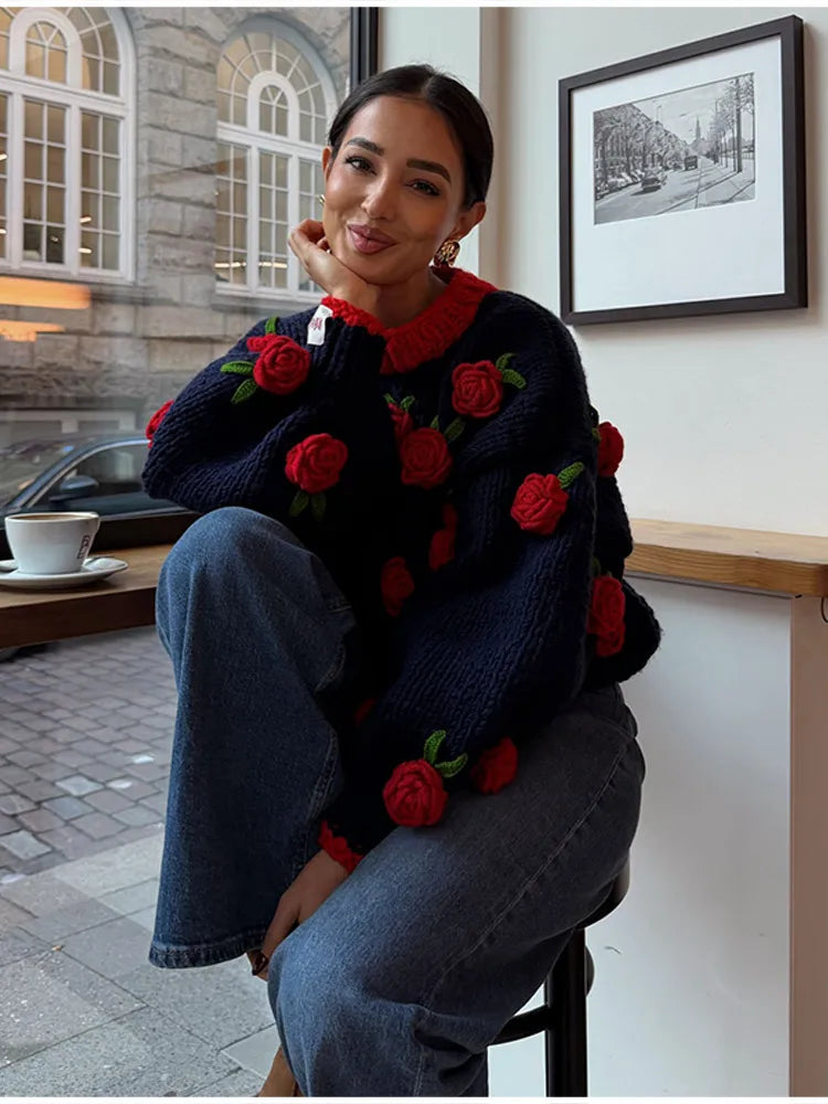 3D Rose Oversized Sweater