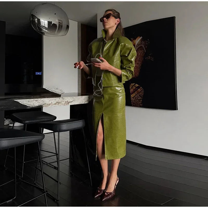 Veronica Leather Set (Coat/Skirt)