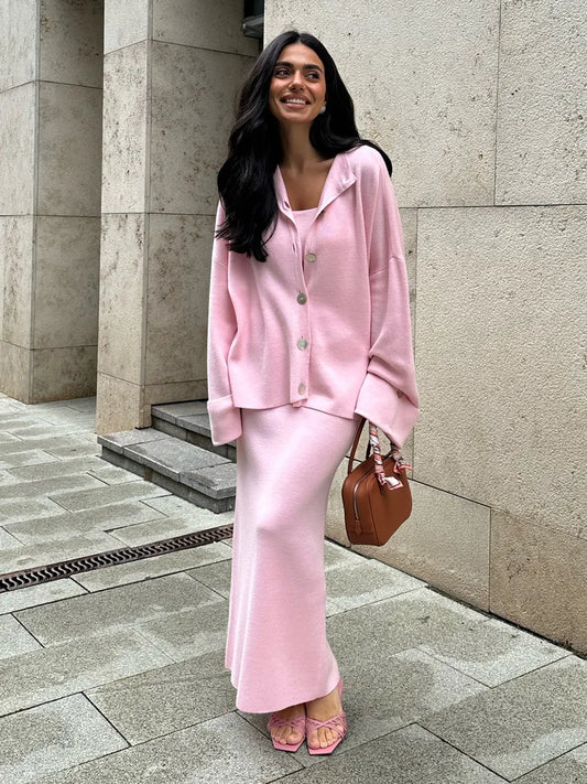 Margaret Knitted Set (Cardigan/Skirt/Top)