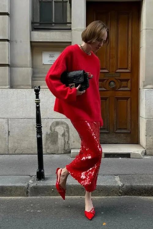 Red Sequins Skirt