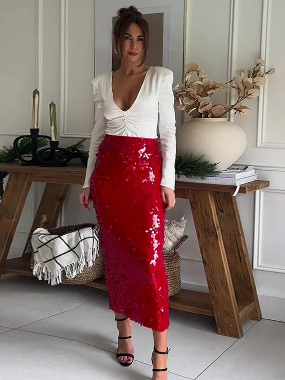 Red Sequins Skirt