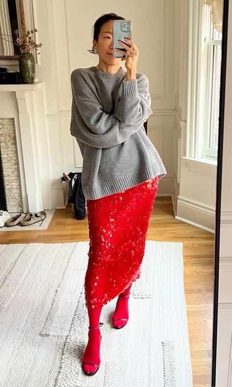 Red Sequins Skirt