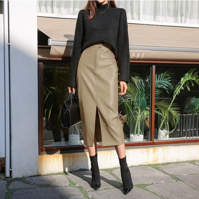Hollie Leather Mid-calf Skirt